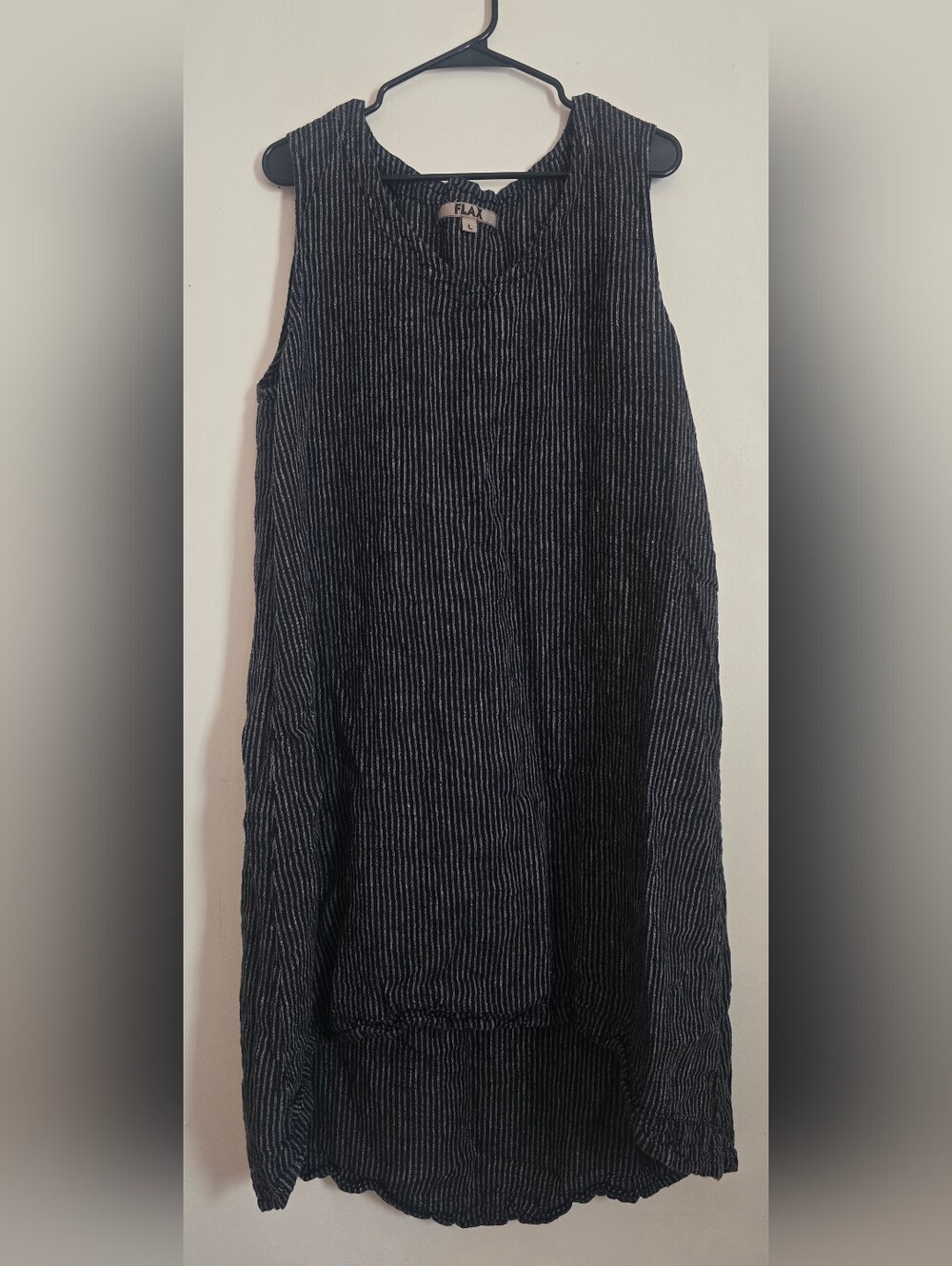 Women's Flax Sleeveless High-low Linen Pinstripe Dress Large Boho Lagenlook
